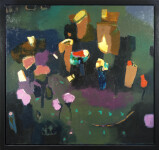 Lit with pink and amber this large scale still life of flowers by Jennifer Hornyak verges on abstraction. Image 2