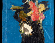 This small contemporary abstract painting by Jennifer Hornyak has a floral theme. Image 5