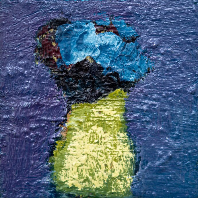 This abstract oil painting of flowers is by Jennifer Hornyak.