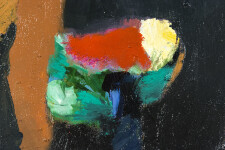 Lit with pink and amber this large scale still life of flowers by Jennifer Hornyak verges on abstraction. Image 5