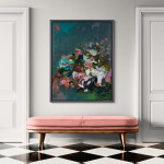 This large abstract contemporary colourful oil painting has a floral theme. Image 12