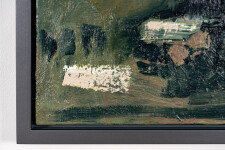 This abstract contemporary oil painting has a floral theme rendered in magenta and orange. Image 7
