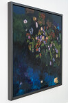 This large abstract contemporary oil painting has a floral theme rendered in blue and green. Image 3