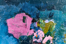 This abstract contemporary painting by Jennifer Hornyak has a floral theme and features the colour purple. Image 7