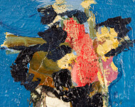 This small contemporary abstract painting by Jennifer Hornyak has a floral theme. Image 8
