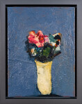 This abstract contemporary oil painting has a floral theme featuring the colours pink and blue. Image 2