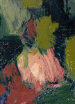 This large abstract contemporary oil painting has a floral theme rendered in blue and green. Image 10