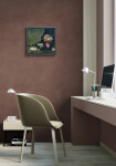 This abstract contemporary oil painting has a floral theme rendered in magenta and orange. Image 12