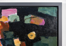 This contemporary abstract and colourful oil painting has a floral theme. Image 6