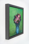 This abstract contemporary oil painting has a floral theme featuring the colours pink and blue. Image 3