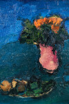 This contemporary oil painting is an abstract of a still life with a floral theme. Image 10
