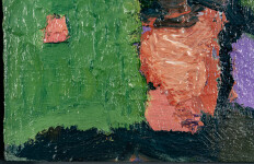 This abstract contemporary oil painting has a floral theme featuring the colours coral, green and lemon. Image 9