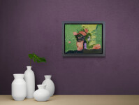 This abstract contemporary oil painting has a floral theme featuring the colours coral, green and lemon. Image 13