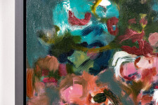This large abstract contemporary colourful oil painting has a floral theme. Image 7