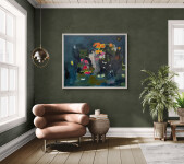 This abstract contemporary still life painting has a floral theme and was created by Jennifer Hornyak. Image 12