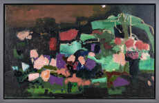 This contemporary abstract and colourful oil painting has a floral theme. Image 2