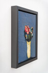 This abstract contemporary oil painting has a floral theme featuring the colours pink and blue. Image 3