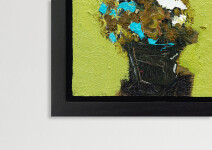 Foliage lit with sea blue and white on a fresh celadon ground are rendered in layered expressive brushwork in this intimate oil painting on … Image 7