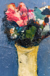 This abstract contemporary oil painting has a floral theme featuring the colours pink and blue. Image 7