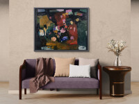 This contemporary abstract and colourful oil painting has a floral theme. Image 12