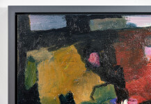 This contemporary abstract and colourful oil painting has a floral theme. Image 5