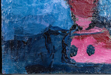 This abstract contemporary painting by Jennifer Hornyak has a floral theme and features the colour purple. Image 5