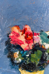 This abstract contemporary oil painting has a floral theme featuring the colours pink and blue. Image 6