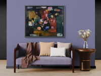 This contemporary abstract and colourful oil painting has a floral theme. Image 13