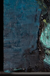 This contemporary abstract painting has a floral theme rendered in turquoise and orange. Image 10