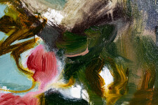 This large abstract contemporary colourful oil painting has a floral theme. Image 8