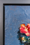 This abstract contemporary oil painting has a floral theme featuring the colours pink and blue. Image 4