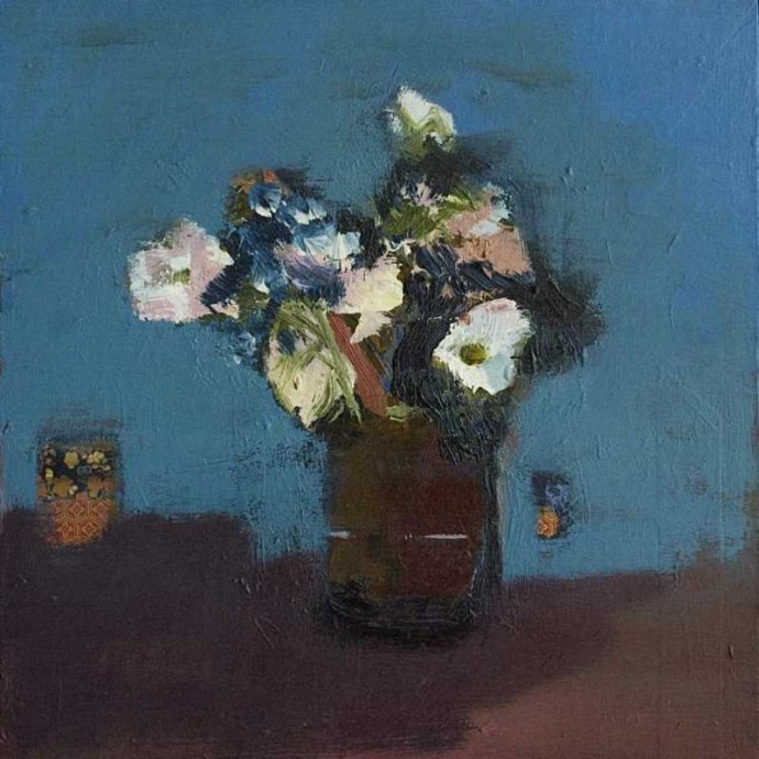 Brown Vase with White Flowers