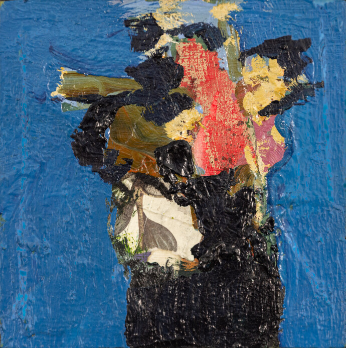 This small contemporary abstract painting by Jennifer Hornyak has a floral theme.