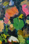 This large abstract contemporary oil painting has a floral theme rendered in blue and ochre. Image 10