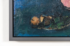 This contemporary oil painting is an abstract of a still life with a floral theme. Image 5