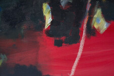 Expressive layered passages of bronze, periwinkle, red and turquoise with highlights of yellow are framed by dark green foliage in this rich… Image 6