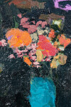 This large abstract contemporary painting has a floral theme and features the colours blue and magenta. Image 9