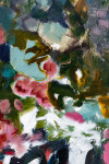 This large abstract contemporary colourful oil painting has a floral theme. Image 10