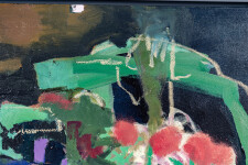 This contemporary abstract and colourful oil painting has a floral theme. Image 9