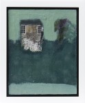 In lovely, muted shades of green, gray and lilac, a small vine covered house sits in a field of green in this charming collage and oil compo… Image 2