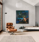 This large abstract contemporary painting by Jennifer Hornyak has a floral theme and features the colour blue. Image 12