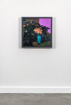 This large abstract contemporary painting has a floral theme and features the colours blue and magenta. Image 3