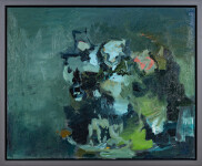This large abstract contemporary painting by Jennifer Hornyak has a floral theme and features the colour blue. Image 2