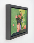 This abstract contemporary oil painting has a floral theme featuring the colours coral, green and lemon. Image 3