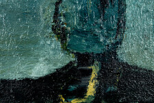 This contemporary figurative oil painting rendered in teal blue is by Jennifer Hornyak. Image 6