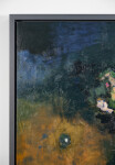 This large abstract contemporary oil painting has a floral theme rendered in blue and ochre. Image 5