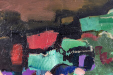 This contemporary abstract and colourful oil painting has a floral theme. Image 8