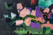 This contemporary abstract and colourful oil painting has a floral theme. Image 7