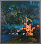 This large abstract contemporary painting by Jennifer Hornyak has a floral theme and features the colour blue. Image 2