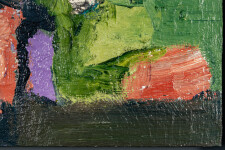 This abstract contemporary oil painting has a floral theme featuring the colours coral, green and lemon. Image 7